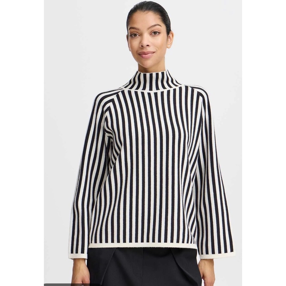 b.young Byotari Rollneck Black White Striped Mock Neck Sweater Small NWT
